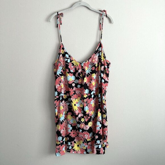 Modcloth Womens Black Floral Retro Tie Strap Tank Dress Casual Bohemian Size XL - Picture 1 of 9